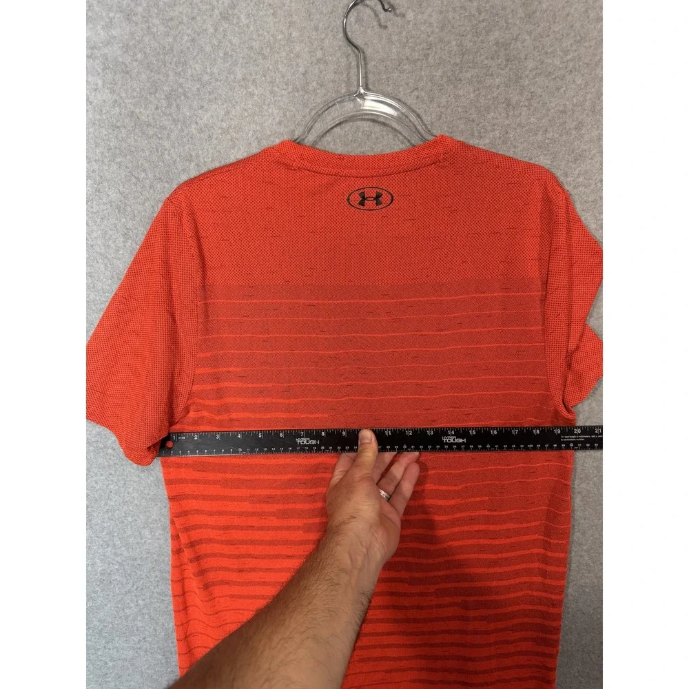 Under Armour Shirt‎ Mens Large Orange Striped Fitted Athletic Performance Tee